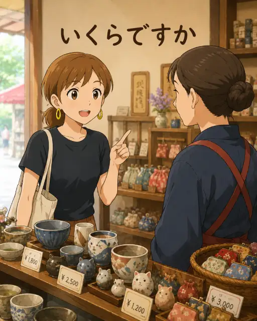 Illustration pour l'expression ikura desu ka